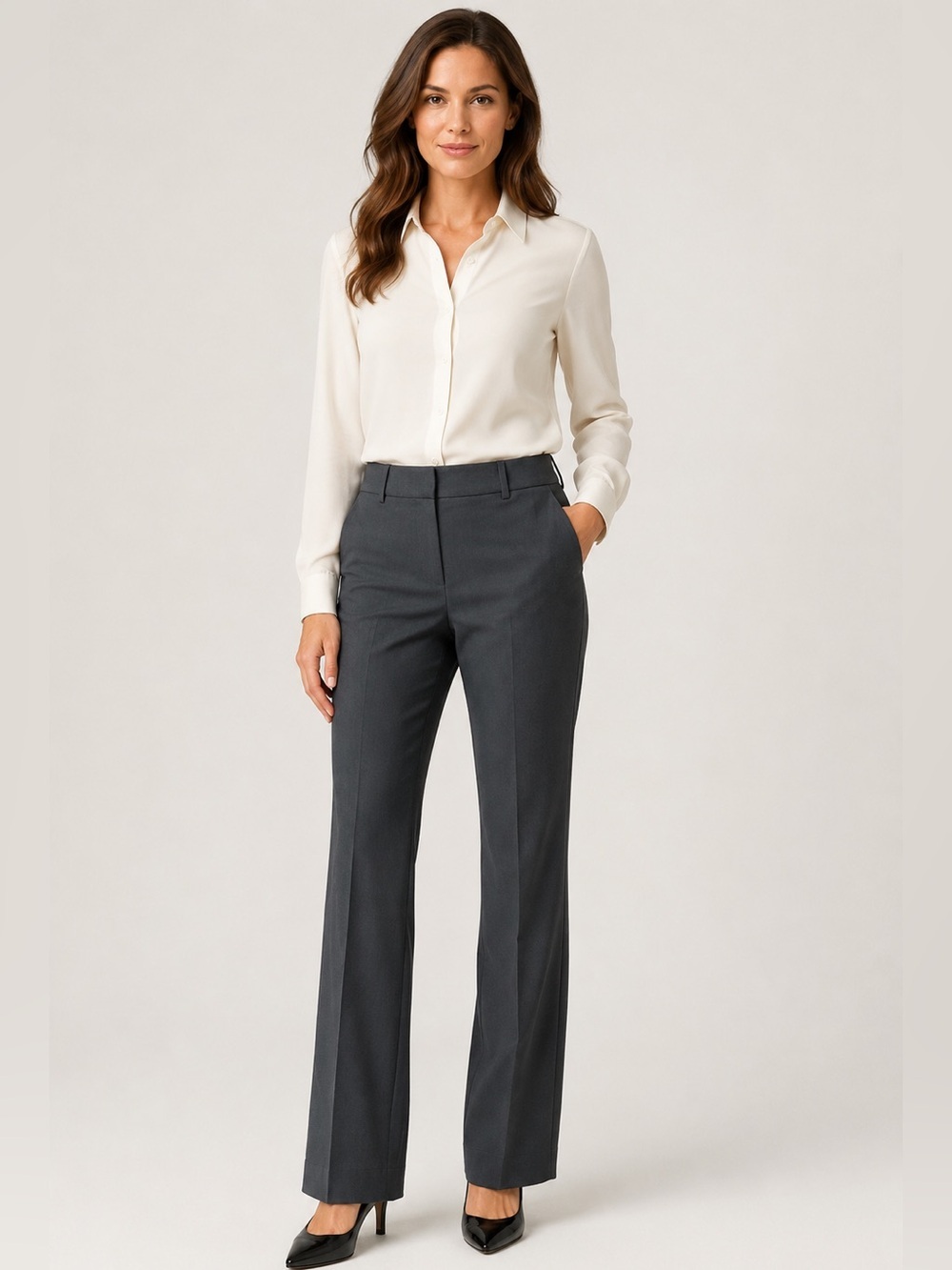 AKRIS Gray 100% Wool Straight Leg Dress Pants